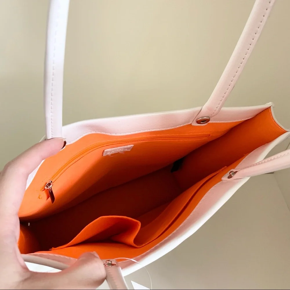 White patent minimal sporty tote bag
